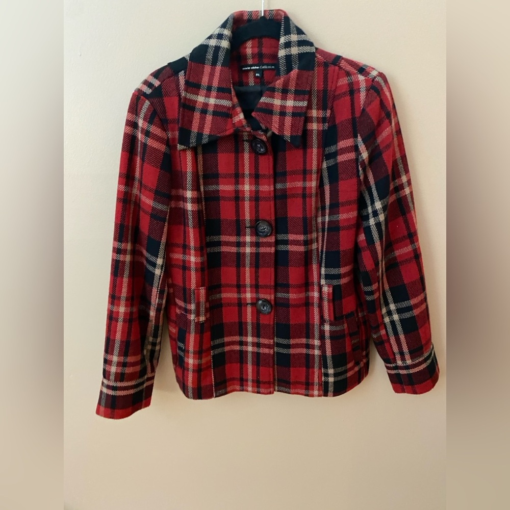 Chic Red and Black Plaid Women's Blazer